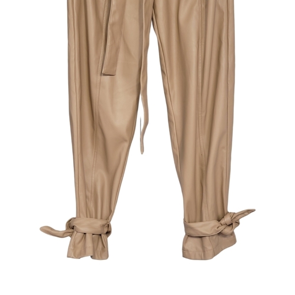 Lucy Paris S Faux Leather Tan Paperbag Pants Tie Waist Ankle Wrap Chic Neutral - Picture 4 of 13